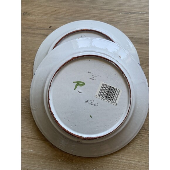 Two (2) HIMARK Spongeware Bowl Blue Yellow Flowers Dinner PlatesMade in Portugal - Picture 4 of 6